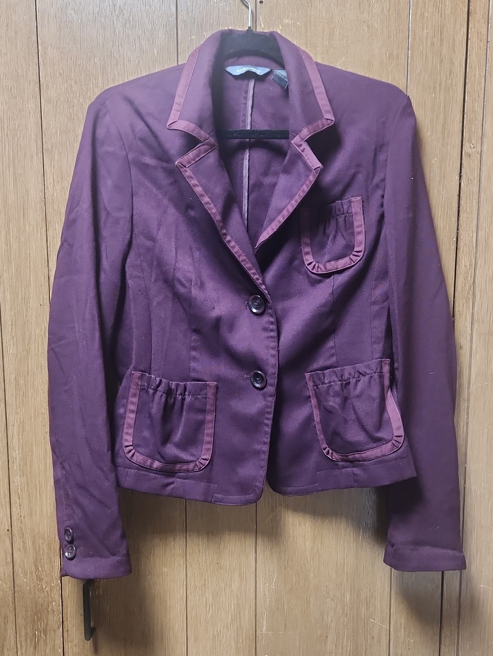 Hillard & Hanson Purple Notch Collar Blazer with Contrast Trim